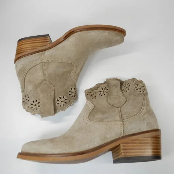 PENELOPE CHILVERS Calie Broderie Suede Cowboy Boots Bootie 36 5 Sand NEW $375 - Picture 9 of 14